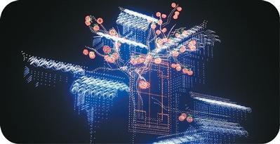 图为亿航智能用无人机组精准复刻出安徽徽派建筑的经典马头墙。