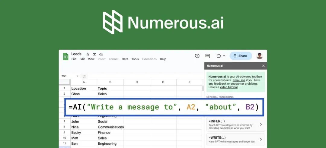 Numerous.ai - Use ChatGPT in spreadsheets | AppSumo