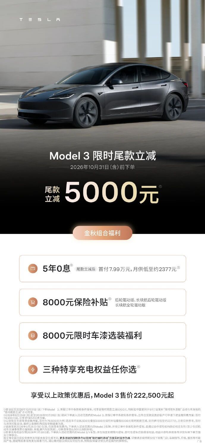 【特斯拉中国变相降价:Model 3减5000元,Model Y部分