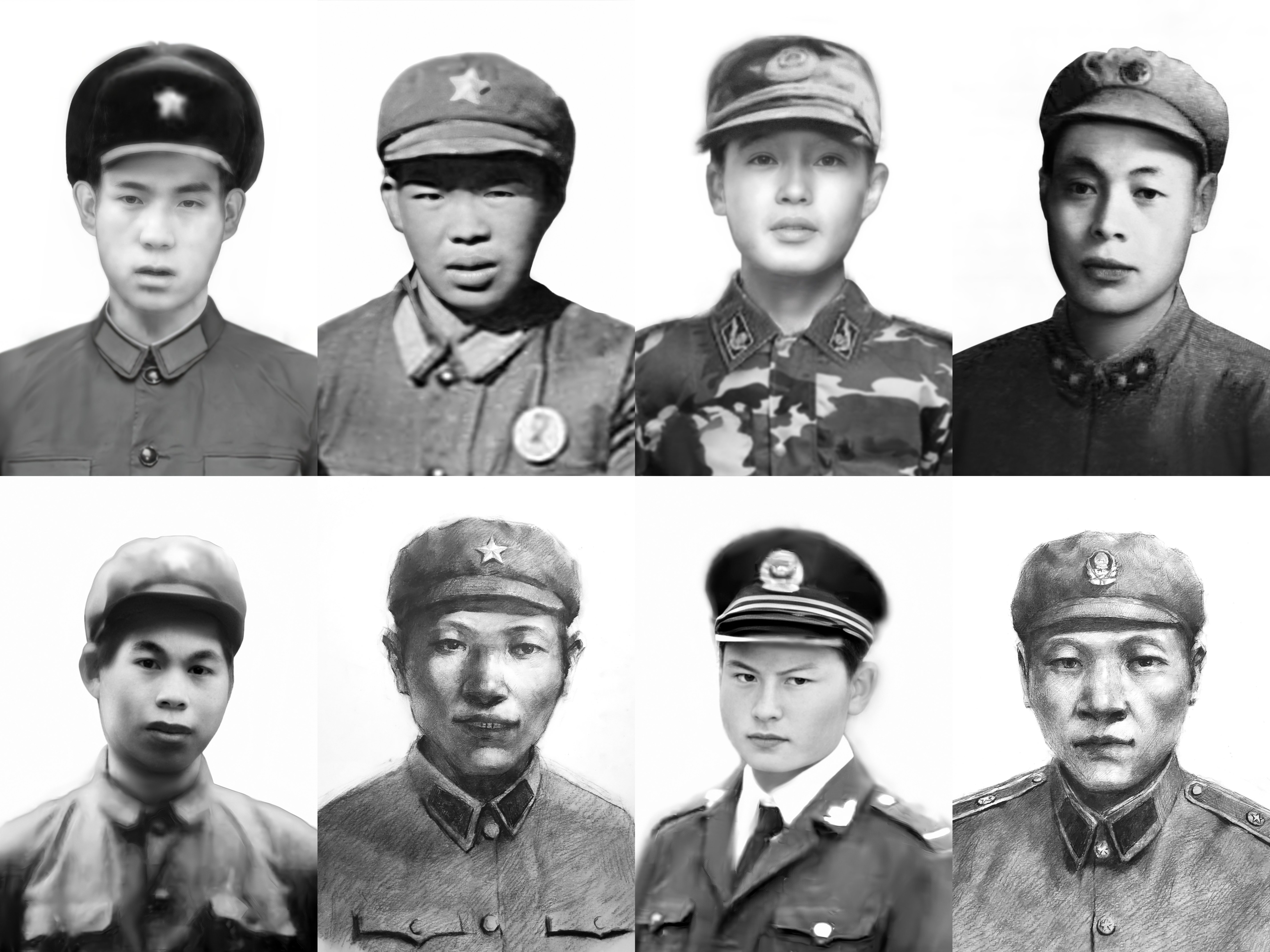 独龙江边境派出所8名烈士遗像修复图