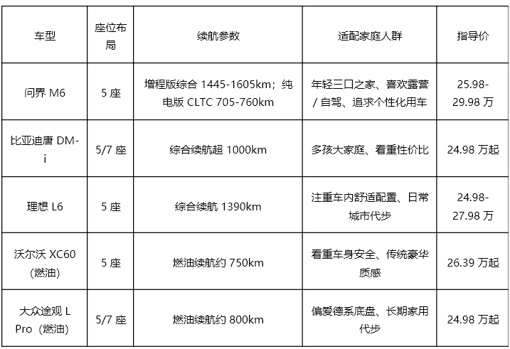 25-30 万家用 SUV 测评：新能源车型实用配置解析