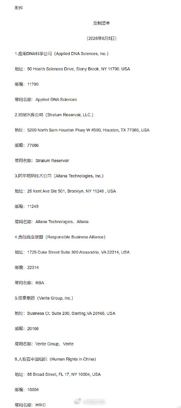 #对应用DNA科学公司等6家美实体采取反制措施#【关于对应用DNA科