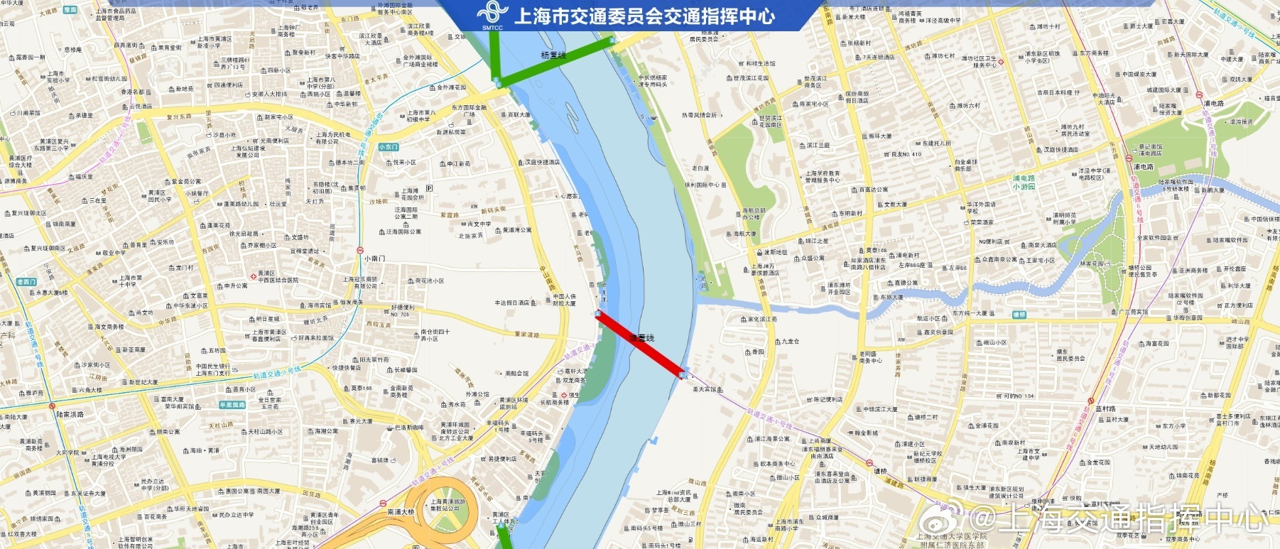 【轮渡】接通知：受高潮位影响，12时30分起，市内轮渡杨复线、塘董线