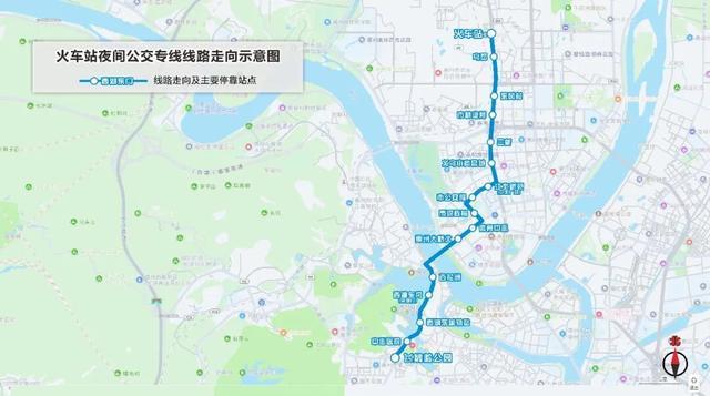 火车站夜间公交专线线路走向示意图