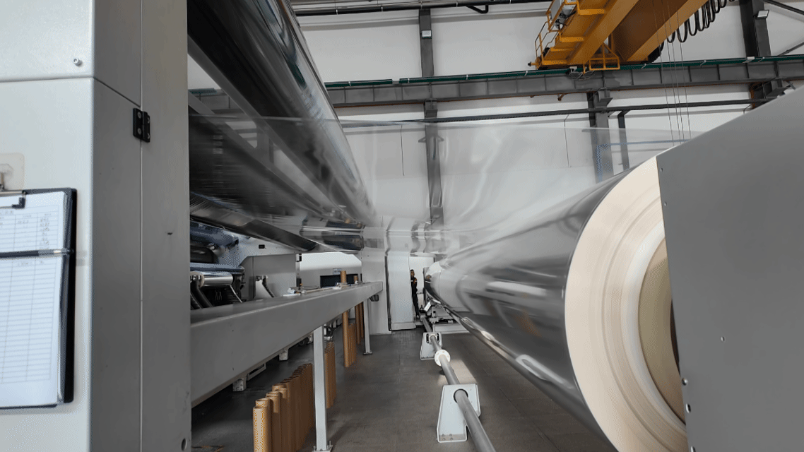 昆明安宁产业园内的自动化宽幅薄膜生产线（央广网记者 赵贝贝 制）