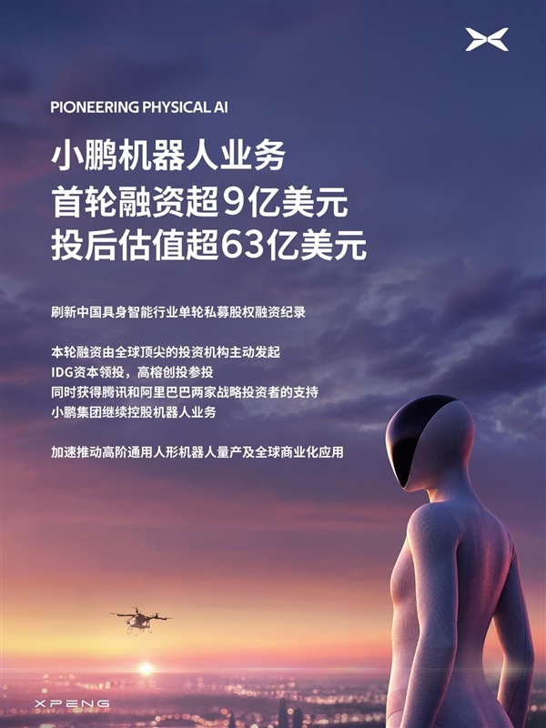 首轮融资狂揽超9亿美元!小鹏机器人爆火:估值已超63亿美元