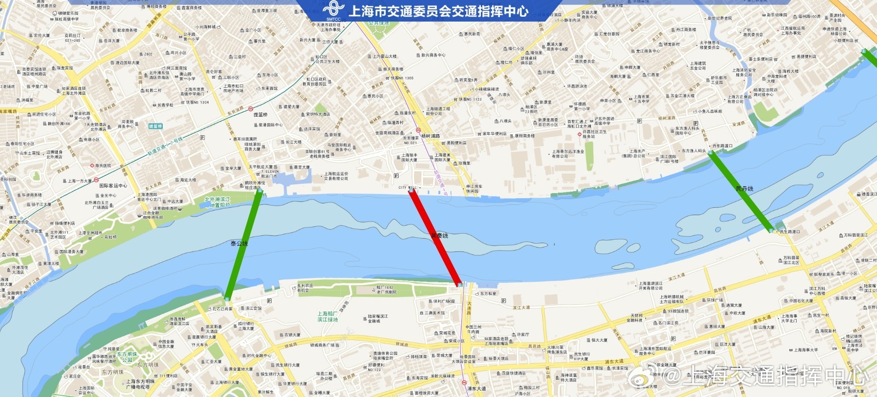 【轮渡】接通知：受高潮位影响，12时30分起，市内轮渡杨复线、塘董线