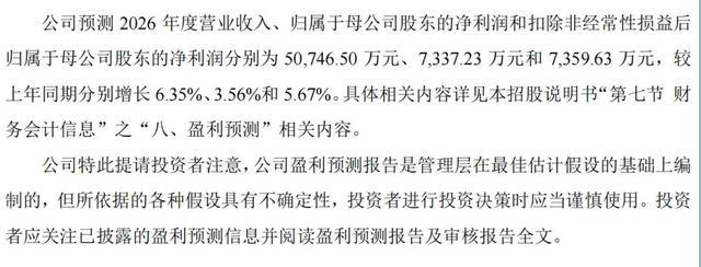 招股书披露的企业2026年度盈利预测相关内容