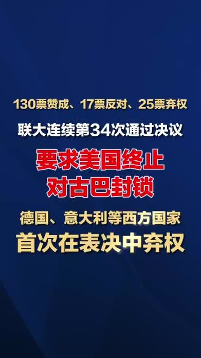 联大第34次要求美国终止对古巴封锁，德国、意大利等西方国家首次在表决中弃权