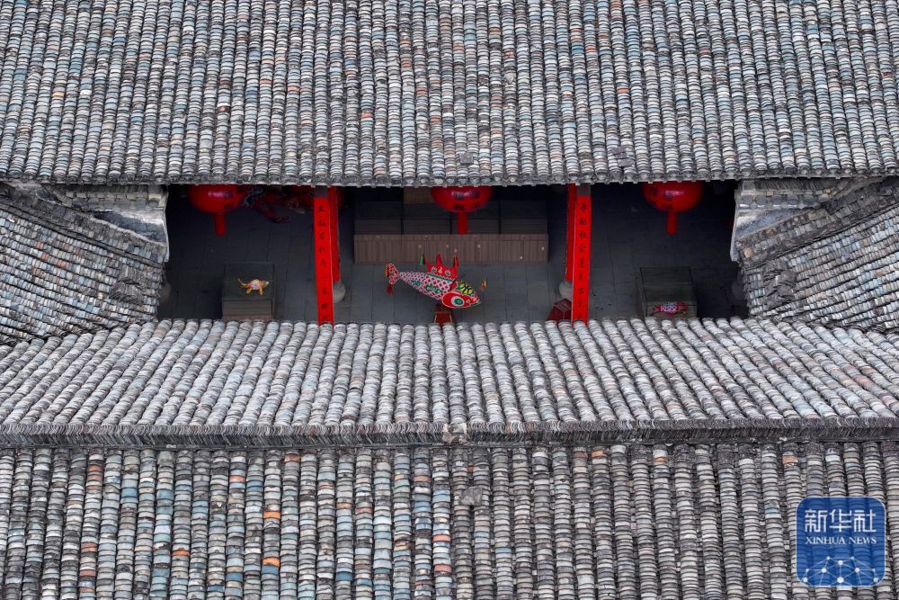 1月29日拍摄的瞻淇村内的祠堂敦睦堂(无人机照片)。