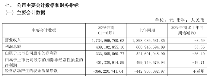 图为：联美控股2026年半年报部分财务数据