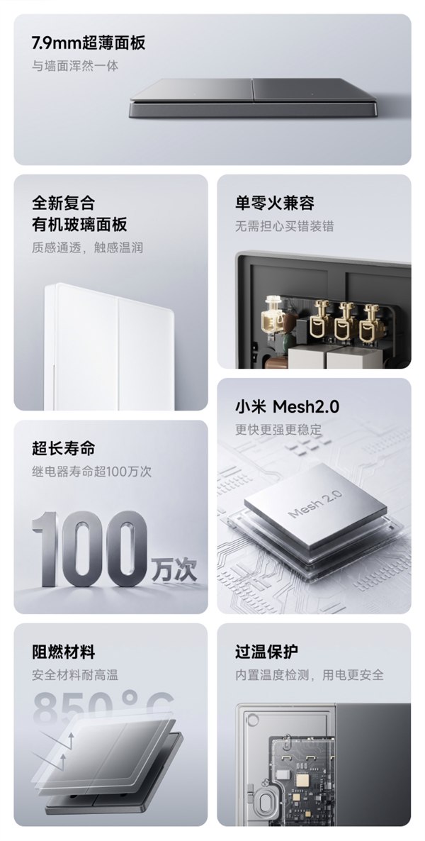 众筹69元起!小米智能开关2发布:有机玻璃面板 单零火兼容