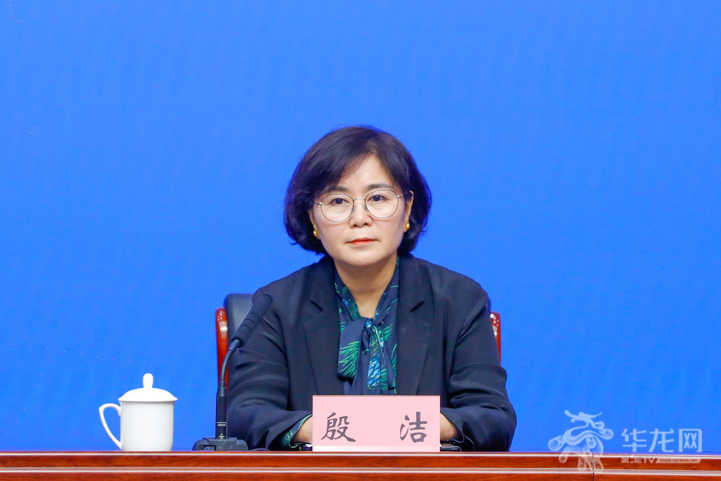 市司法局副局长殷洁回答记者提问。第1眼TV-华龙网记者 石涛 摄
