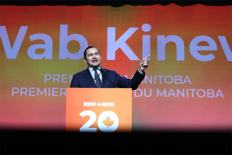 3月27日,加拿大曼尼托巴省省长瓦布·基纽发表讲话 加媒