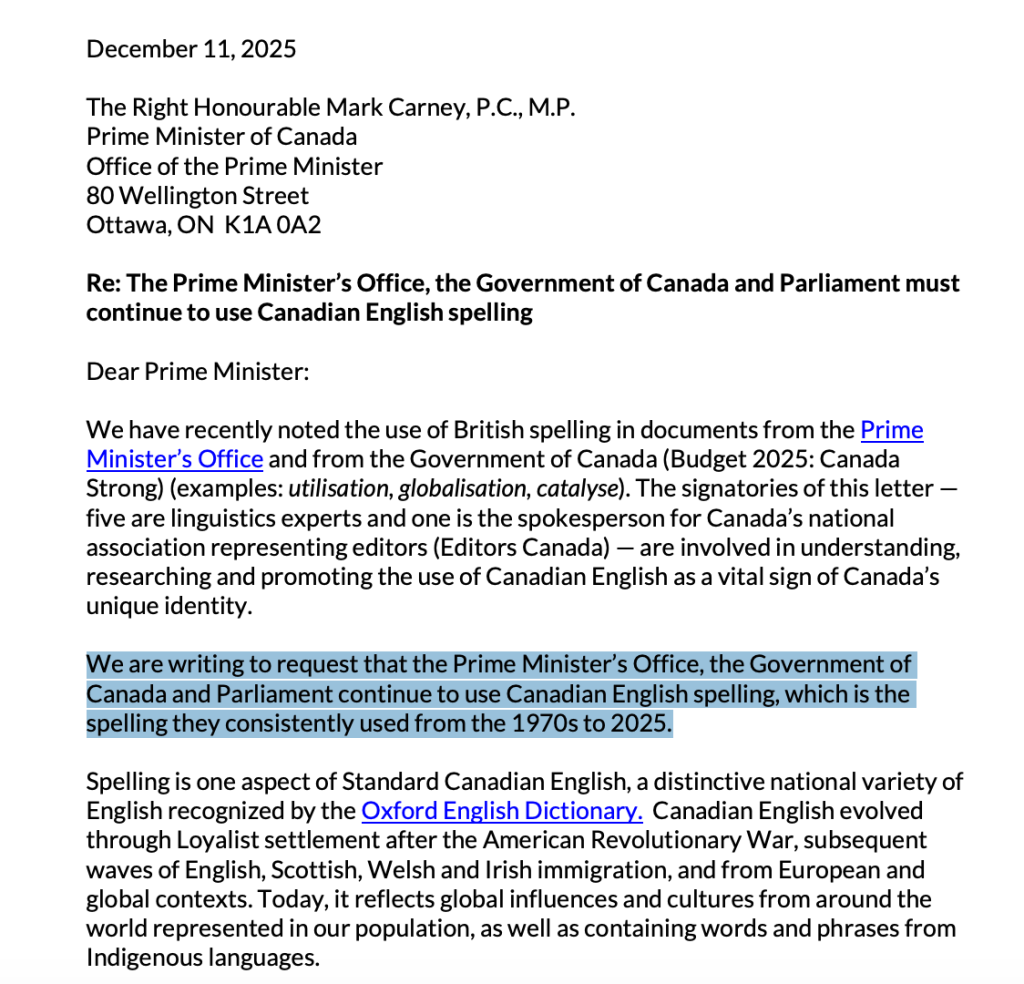 语言学家与加拿大编辑协会代表对卡尼的联名抗议信。