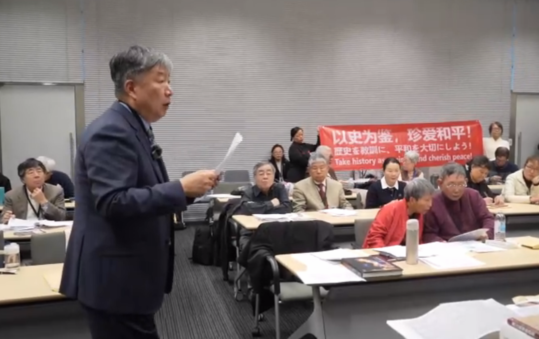 3月26日日本东京参议院会馆,抗日战争历史史实维护会秘书长管建强发言总结抗日战争历史史实维护会
