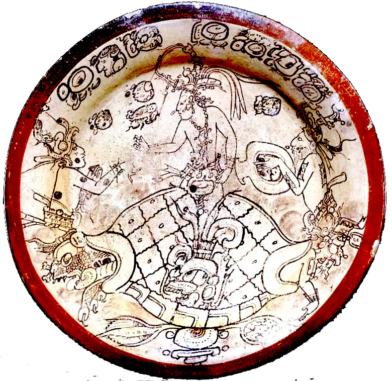 图片说明:陶盘上,胡纳普(中)被双胞胎儿子救出冥府。
