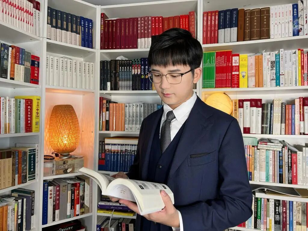 赵健在自家书房阅读书籍