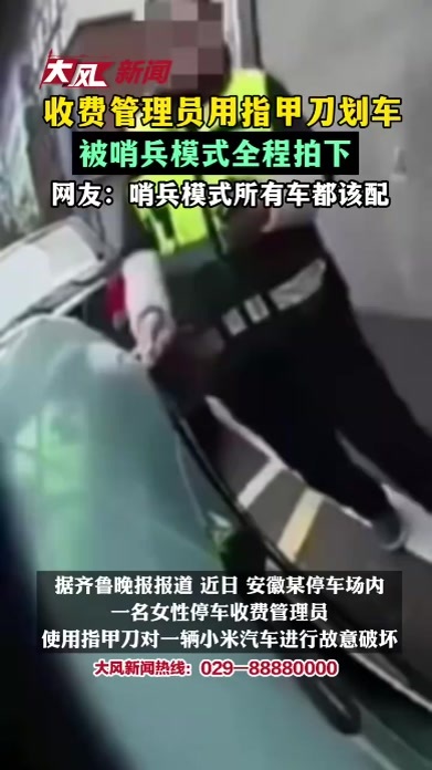 停车收费管理员刻意用指甲刀划车，被哨兵模式全程拍下，网友：哨兵模式所有车都该配