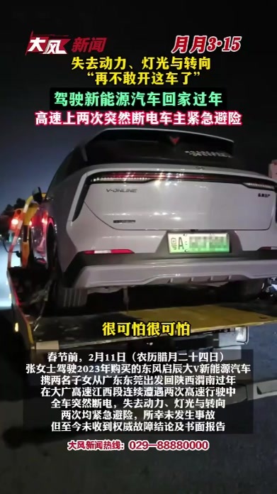 “失去动力、灯光与转向，再不敢开这车了”，驾驶新能源汽车回家过年，高速上两次突然断电，车主紧急避险