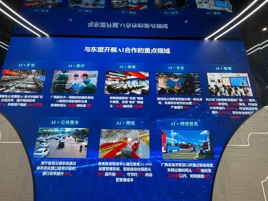 (中国—东盟国家人工智能应用合作中心的展板,柳宁馨/摄)