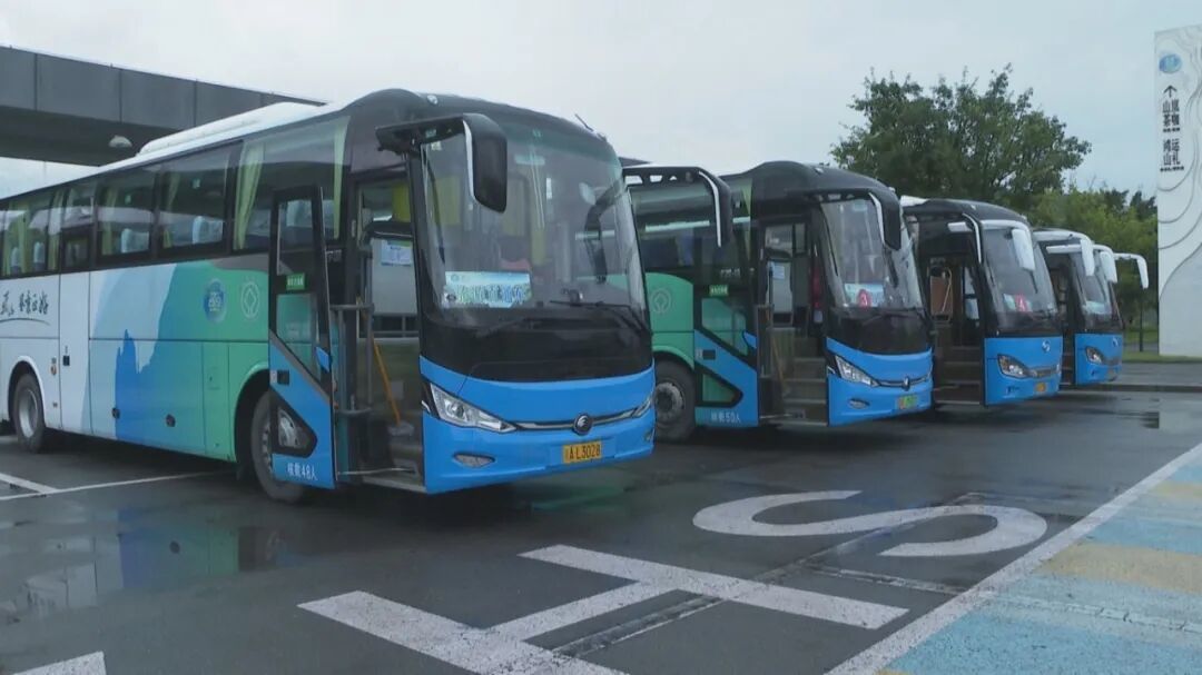 在巫山高铁站直通车乘车点,5 辆旅游大巴整齐停靠在指定发车区域,静待到站旅客.jpg