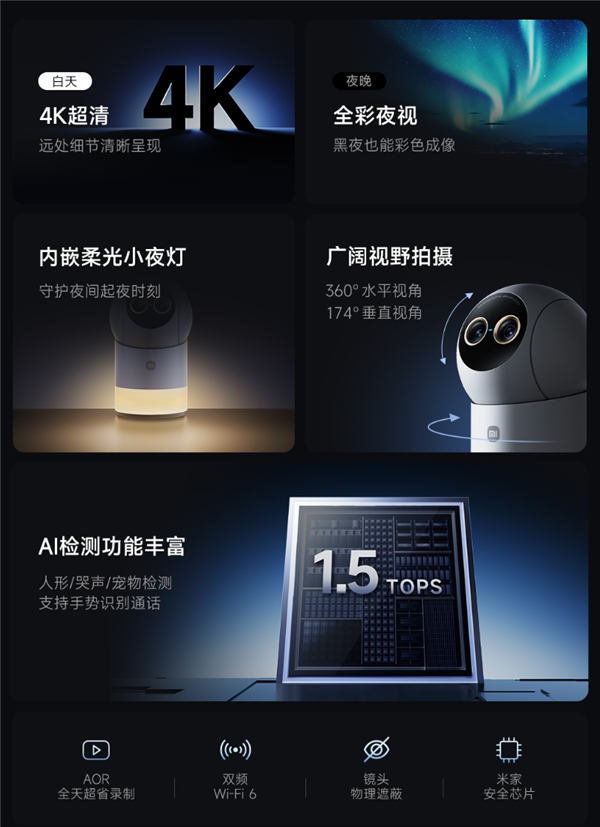 小米首款昼夜全彩摄像机!小米智能摄像机5 Pro全彩夜视发布:429元