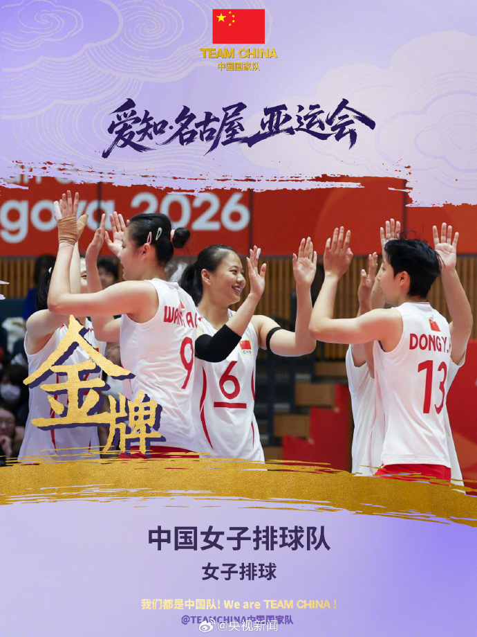 【再次站上亚洲之巅！中国女排亚运会夺冠[赞啊]】今天，2026亚运会