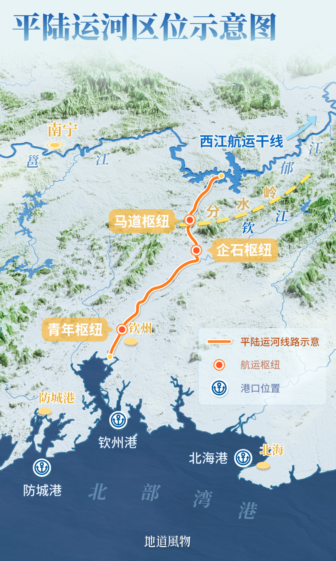 全长134.2公里的平陆运河打通了广西内陆的出海通道 图源:地道风物