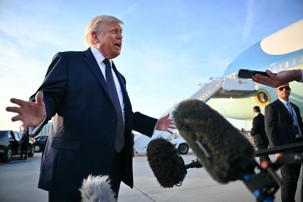 President Donald Trump addresses the media at Paris Orly Airport on June 17, 2026.