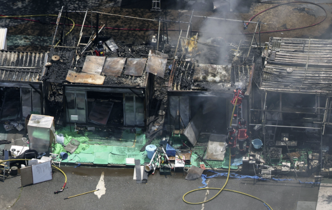 日本陆上自卫队朝霞驻地火灾现场