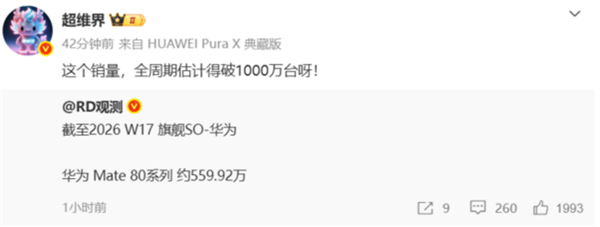 中国最热卖高端旗舰销量：Mate 80、苹果17系列分别559、2867万台！