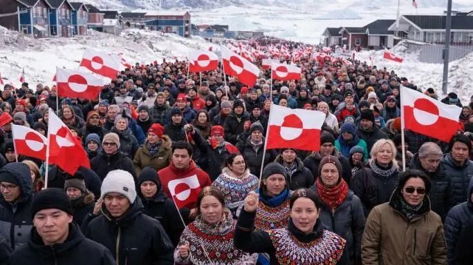 1月18日，努克（格陵兰首都）近四分之一的人口参加了游行，以抗议特朗普的“再次威胁”（图源：路透社）