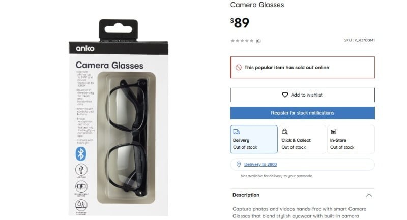 Kmart 旗下的 Anko 智能眼镜