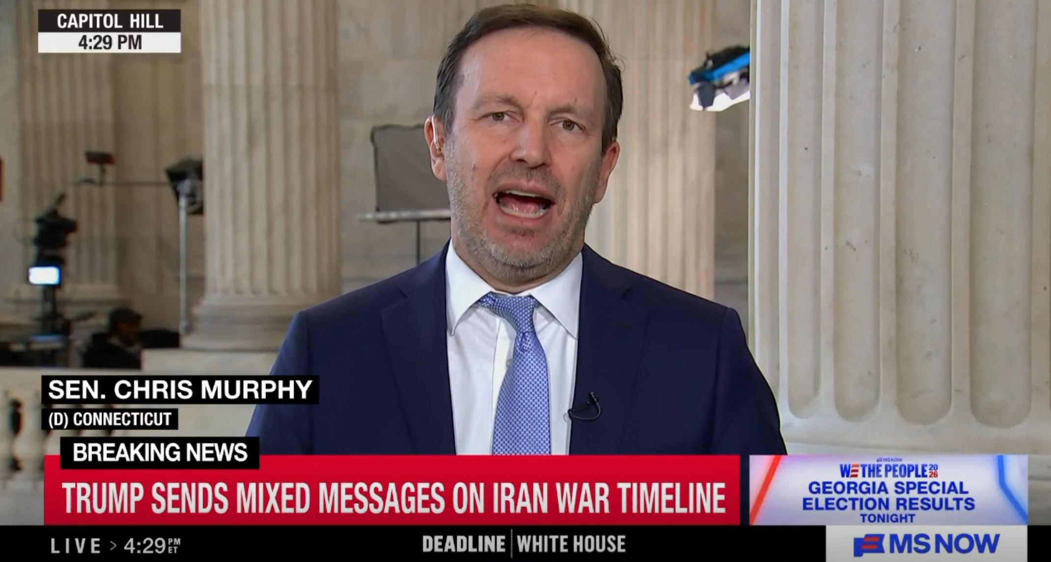 克里斯&middot;墨菲说，美伊冲突是以色列逼的美MS Now新闻频道节目截图