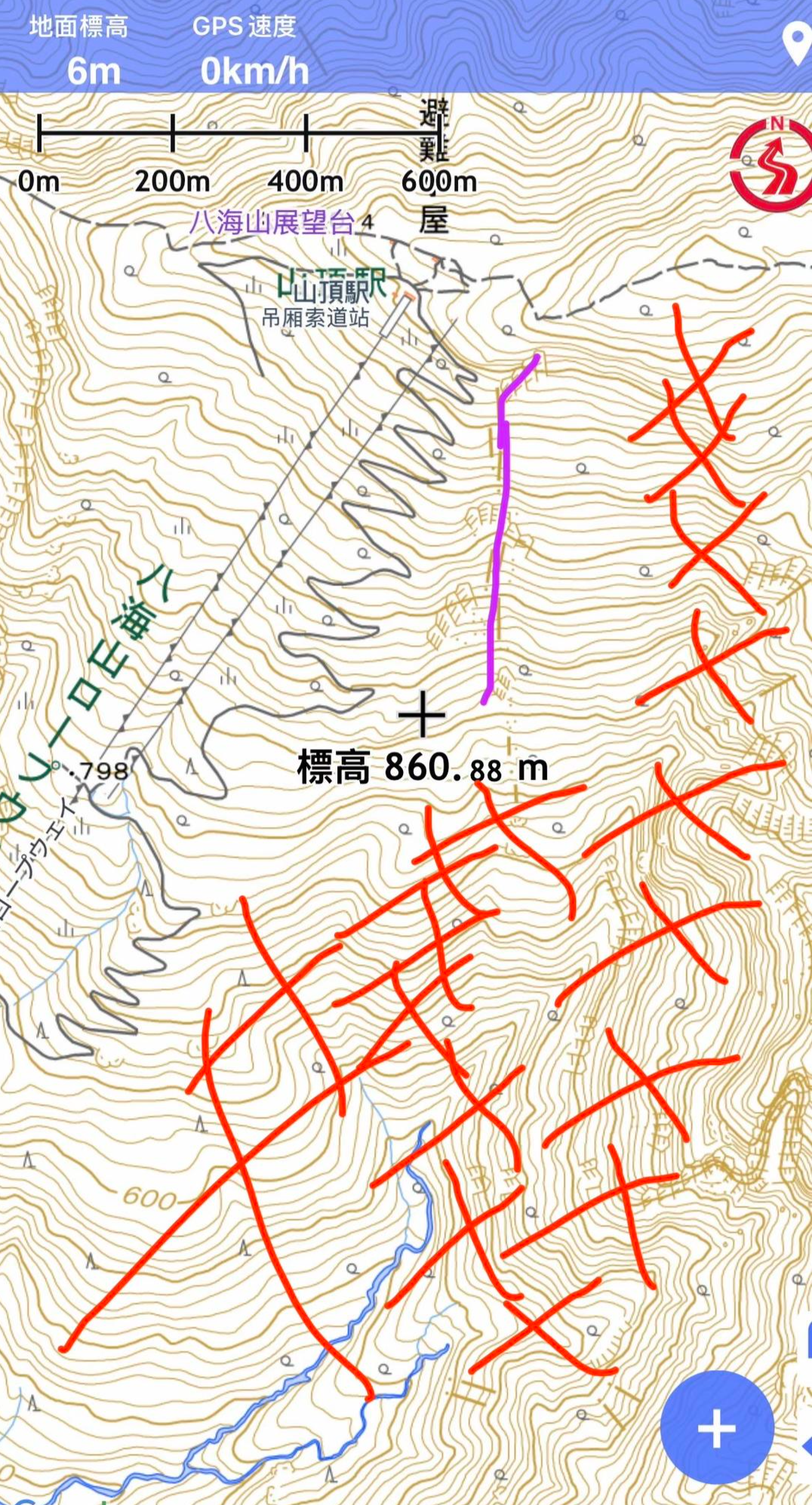▲rocky标注的八海山示意图,红色部分为禁区