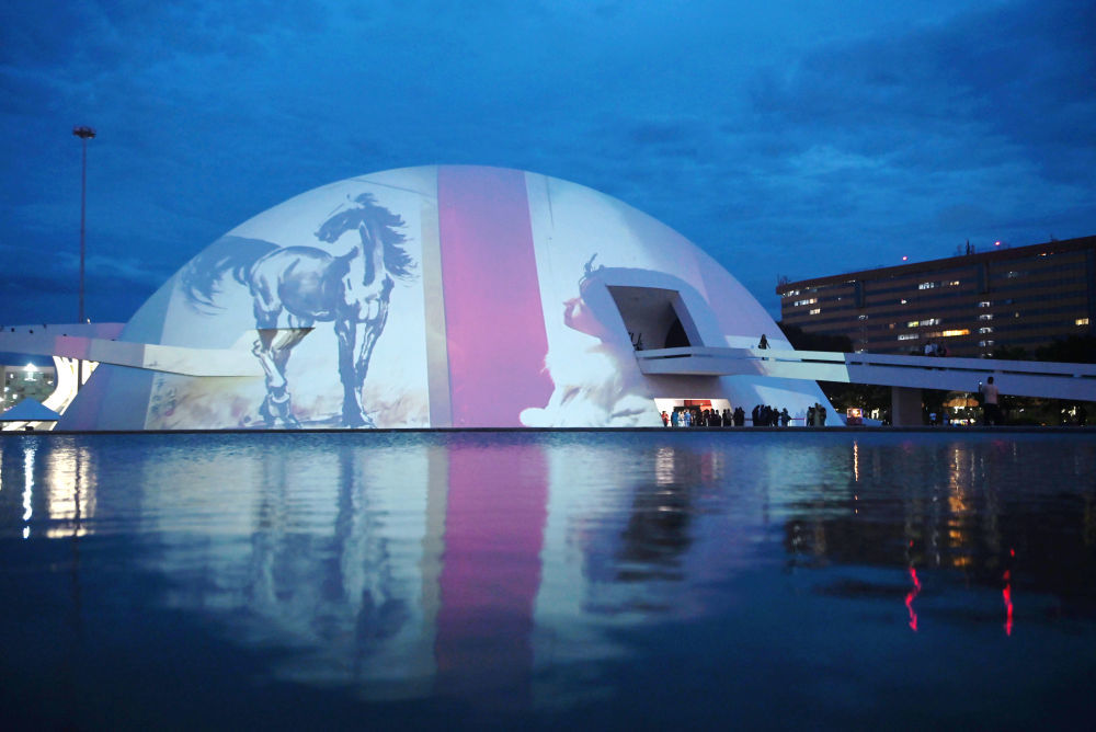 2月10日,巴西首都巴西利亚举行春节庆祝活动,通过灯光秀、武术表演、书法展示等活动喜迎马年新春。新华社发(卢西奥·塔沃拉摄)