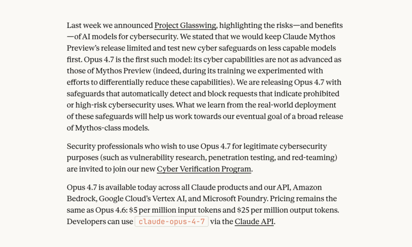 Anthropic 称尝试了多种方法降低 Opus 4.7 的网络安全能力