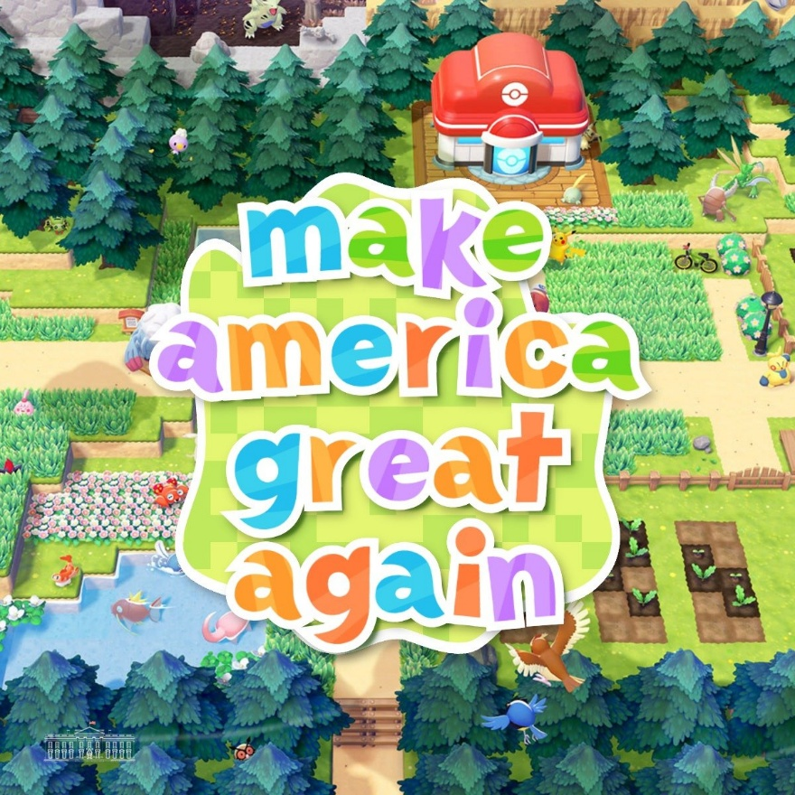 白宫5日在X上发布主题为“让好意思国再次伟大(MAGA)”的帖子，配图中出现日本宝可梦公司一款游戏中的画面以及皮卡丘、鲤鱼王等元素。图源：白宫X官方账号