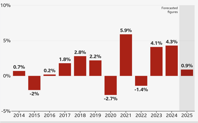 俄罗斯经济经历了前两年的快速增长后开始放缓。(来源:BBC)