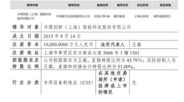 术理创新上市辅导备案公示文件截图