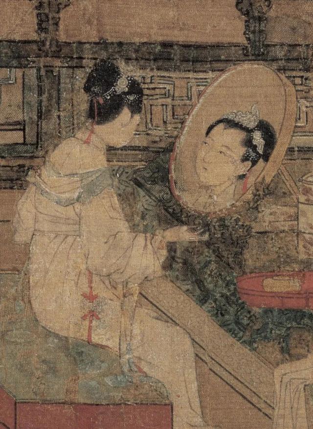 北宋苏汉臣《靓妆仕女图》中的梳妆场景