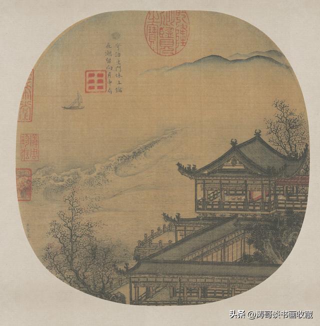 宋 李嵩 月夜看潮图绢本22.3 x 22