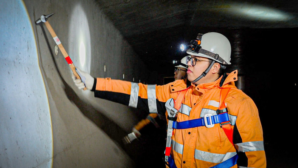 春运期间，上海高铁基础设施段湖州车间桥梁组工作人员在沪苏湖高铁元荡湖段进行检修作业。