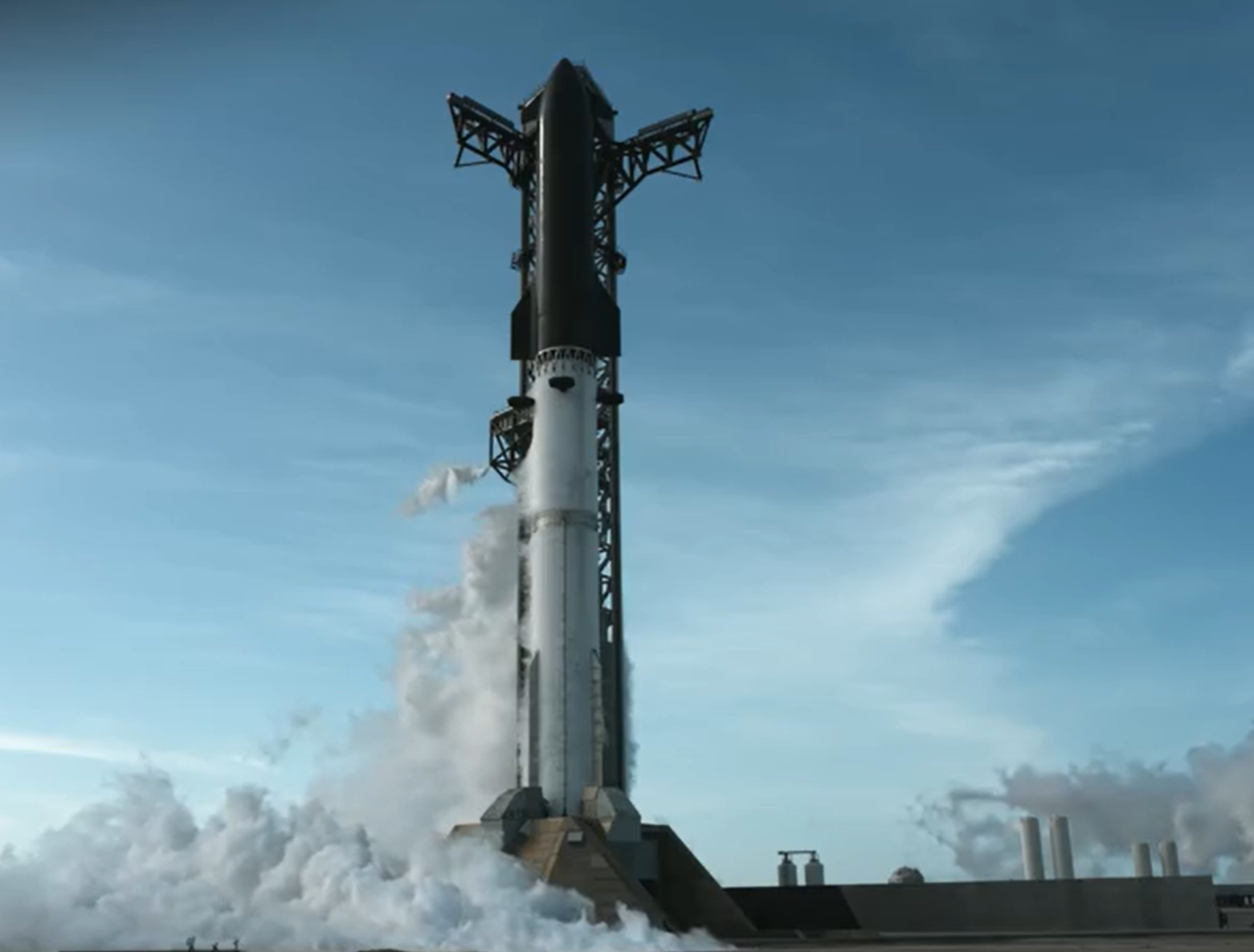 SpaceX公司在酬酢平台上共享了“星舰”火箭试飞联系视频 图为视频画面截图