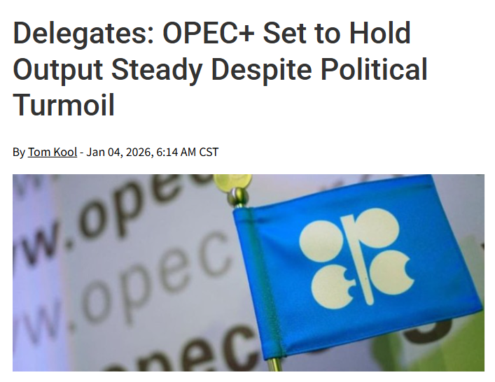 专注于能源市场分析的网站OilPrice.com 报道《产油国代表:尽管政治动荡,欧佩克+仍将维持产量稳定》