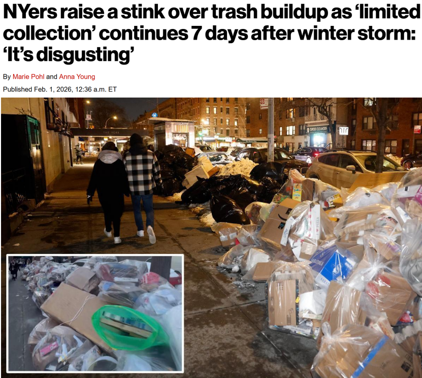 暴雪后纽约沦为“垃圾场”!老鼠横行、气味刺鼻,居民质问:为何市长家门口一尘不染?