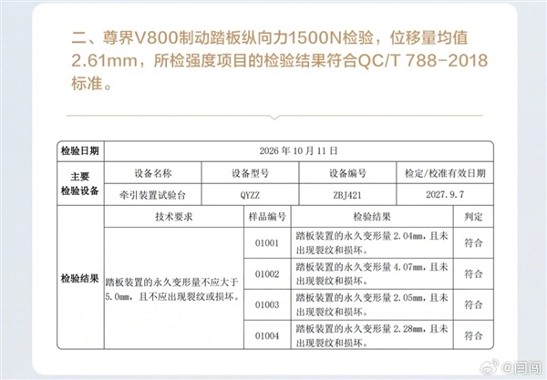 尊界V800车主博主闫闯晒官方升级刹车踏板细节:11月更新 包含S800车型