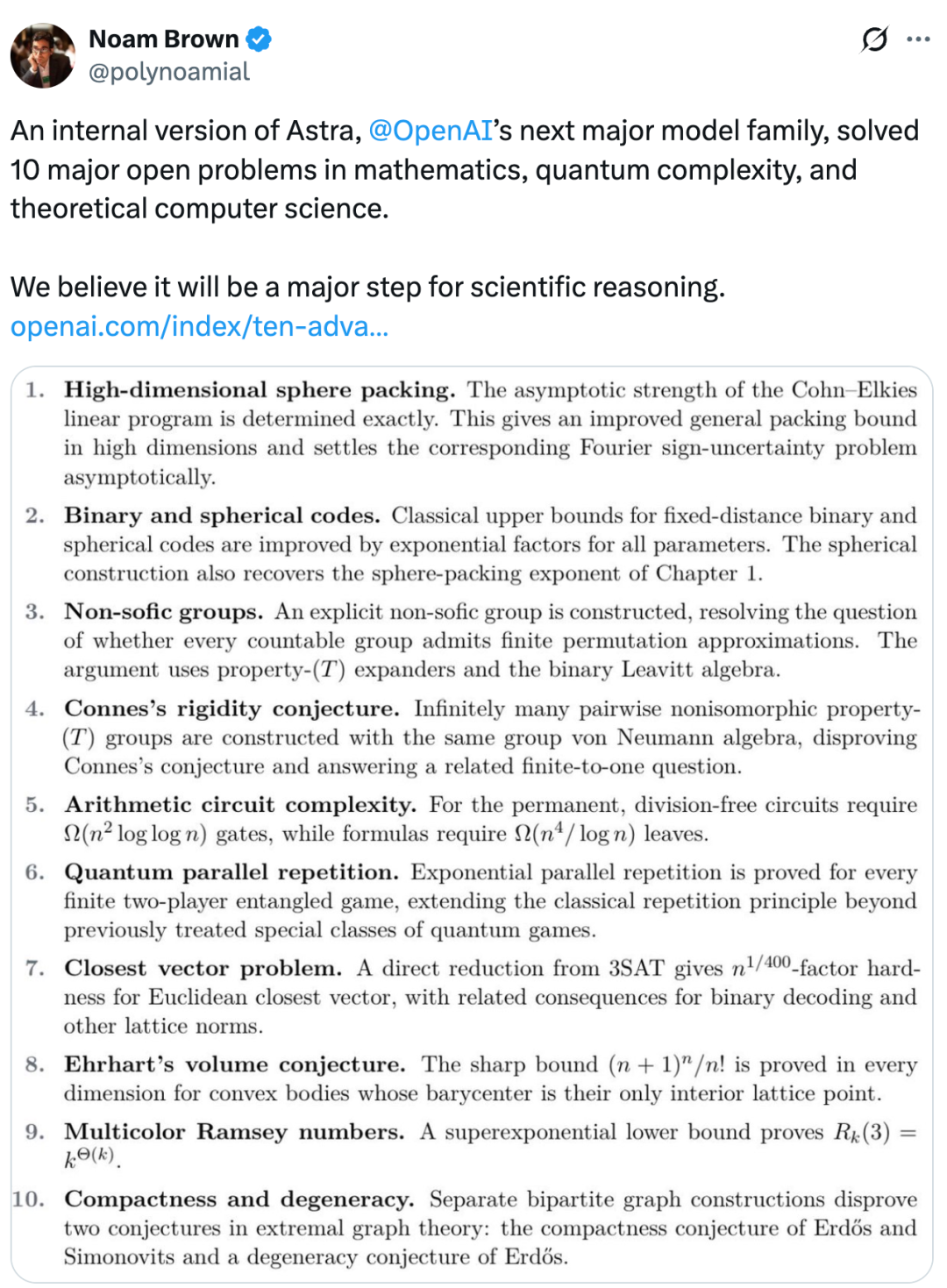 OpenAI 研究科学家、o1、o3 系列关键研究领导者之一 Noam Brown