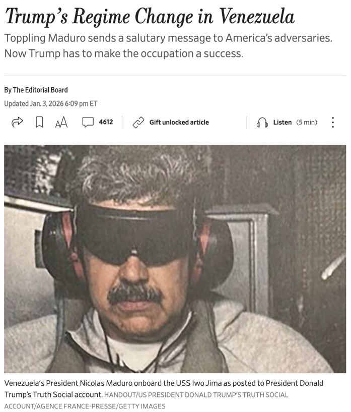 △《华尔街日报》报道,1989年,老布什总统曾未经国会授权推翻巴拿马总统诺列加,而马杜罗对美国安全的重要性与诺列加不相上下。